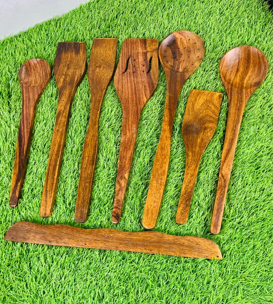 Multicolor Wooden Kitchen Accessories Bundle - 7 Pcs Wooden Spoon Set
