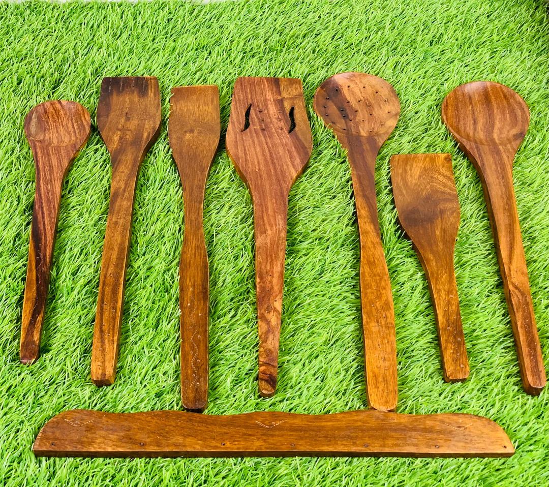 Multicolor Wooden Kitchen Accessories Bundle - 7 Pcs Wooden Spoon Set